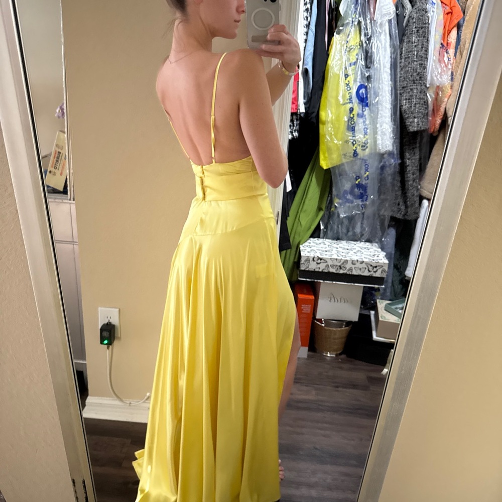 Bronx and Banco Satin Cowl Neck Yellow Maxi Dress - Picture 4 of 4